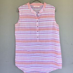 Fresh Produce Sleeveless Top Women M/L Pink Stripe Tank Coastal Fisherman